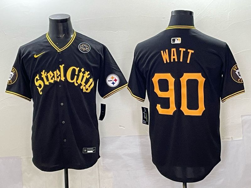 Men 2025 Nike Pittsburgh Steelers #90 Watt Black Limited NFL Jersey style 0068